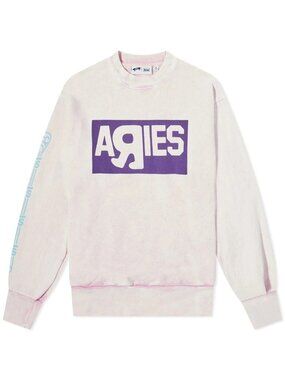 Vans Vault x Aries Crew Sweatshirt Pink Logo Garment Dyed Mens S NWT